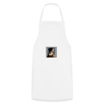Katze mit Dame in Gemälde im Johannes Vermeer Stil - Kochschürze - Weiß - Vorne - AI Model Male 185 dark (185cm)