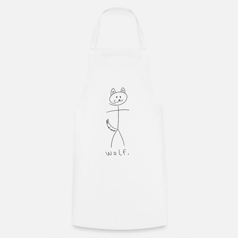 wolf. (black lines) (by Leni Riosa) - Cooking Apron - white