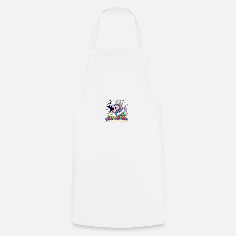 Cartoon Skeleton Fish 2 - Cooking Apron - white