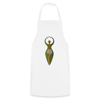 Wicca-Spiralgöttin – Weibliche Energie - Kochschürze - Weiß - Vorne - AI Model Male 185 dark (185cm)