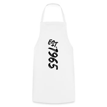 Fondé en 1965 - Établi en 1965 - Cadeau d’anniversaire - Tablier de cuisine - blanc - Devant - AI Model Male 185 dark (185cm)