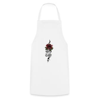 Schlange mit roter Rose - Kochschürze - Weiß - Vorne - AI Model Male 185 dark (185cm)
