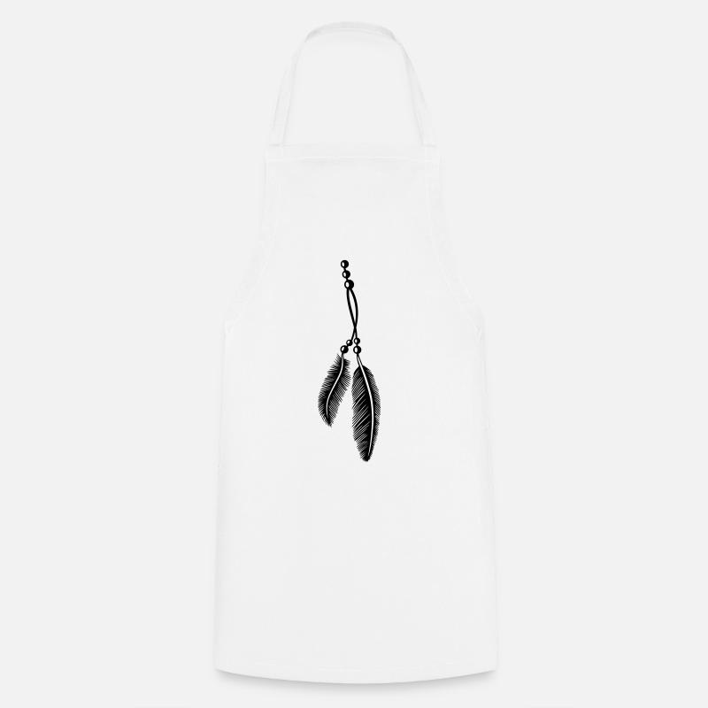 Plumes sur une bande aux perles, style indien. - Tablier de cuisine - blanc