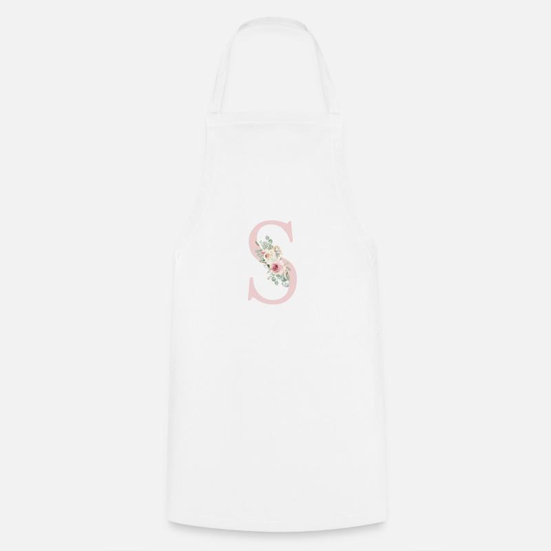 S| Monogramm | Eukalyptus-Pastell-Blumen-Blau - Kochschürze - Weiß
