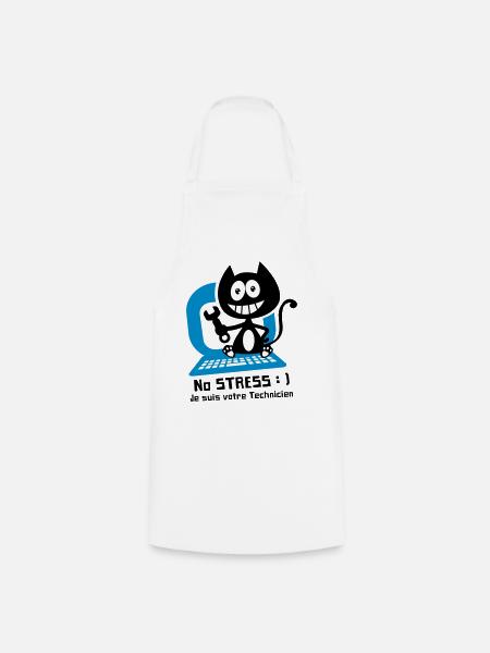 Chat technicien informatique, humour de chat ! - Tablier de cuisine - blanc