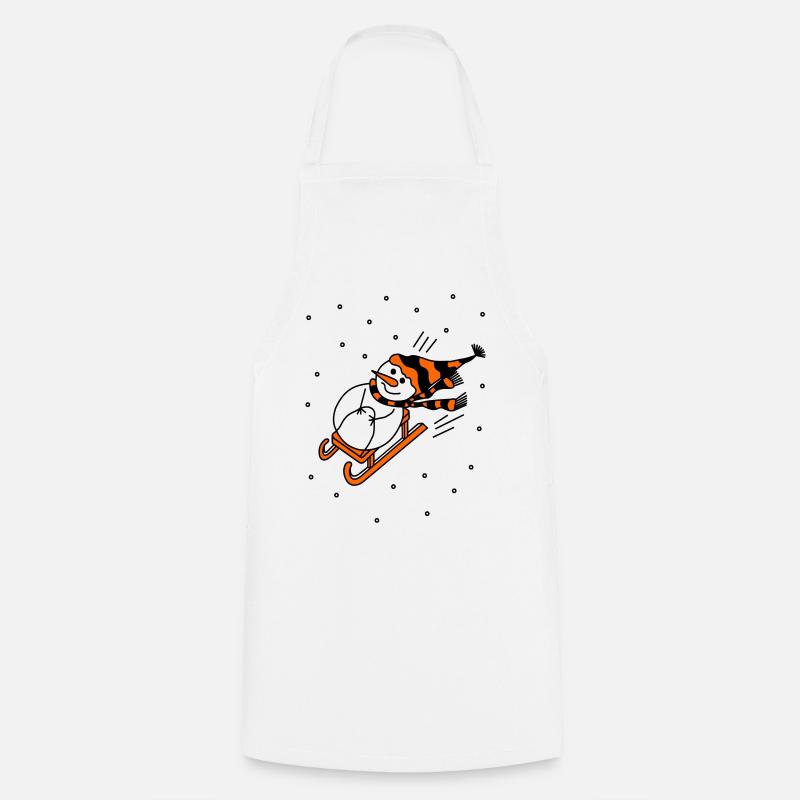 Schlittenfahrender Schneemann - Kochschürze - Weiß