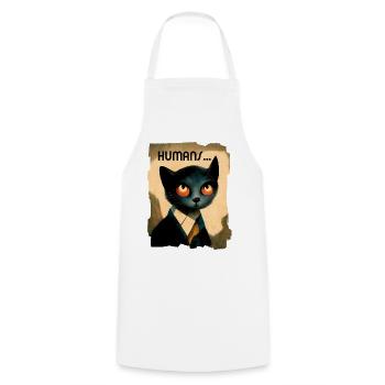 Portrait of a Cat Thinking About Humans - Cooking Apron - white - Front - AI Model Male 185 dark (185cm)