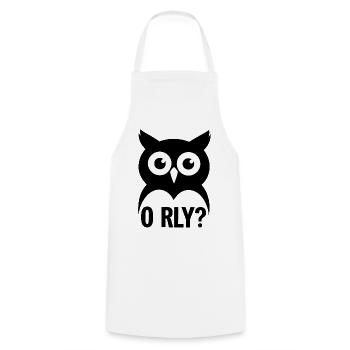 O RLY? Owl - Cooking Apron - white - Front - AI Model Male 185 dark (185cm)