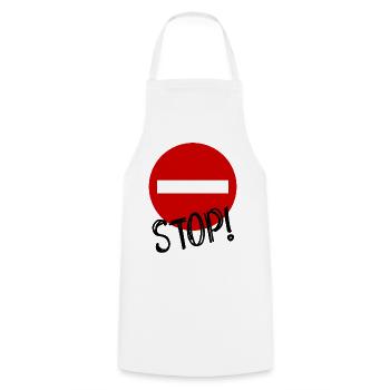 STOP. PANNEAU. PAPA. MOTO. DRÔLE. VOITURE - Tablier de cuisine - blanc - Devant - AI Model Male 185 dark (185cm)