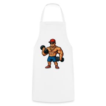 Bodybuilder with gold chain and dumbbells - Cooking Apron - white - Front - AI Model Male 185 dark (185cm)