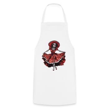 dancing La Catrina woman in red dress :) - Cooking Apron - white - Front - AI Model Male 185 dark (185cm)