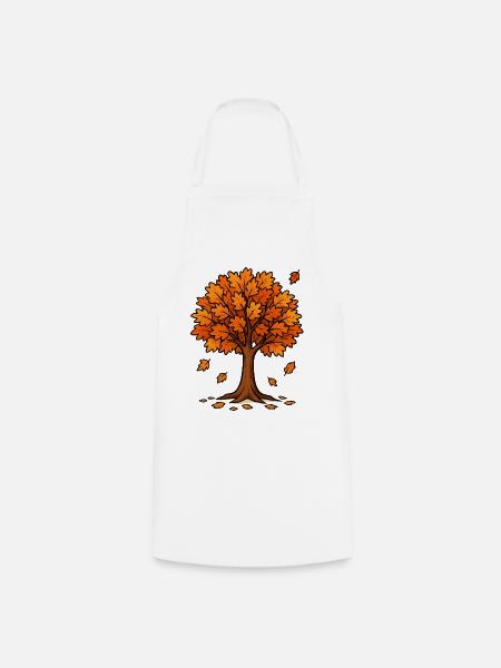 Herbstbaum in Flammorange - Kochschürze - Weiß