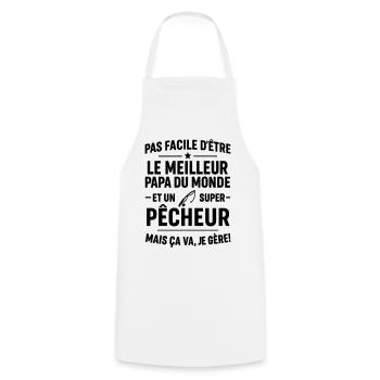 Pêche – Super Papa Pêcheur - Tablier de cuisine - blanc - Devant - AI Model Male 185 dark (185cm)
