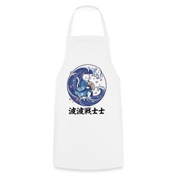 Funny Cat Great Wave off Kanagawa Japanese Art - Cooking Apron - white - Front - AI Model Male 185 dark (185cm)