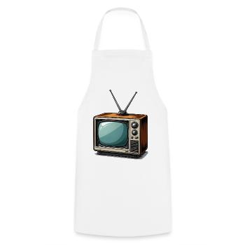 Retro Fernseher mit Antennen - Kochschürze - Weiß - Vorne - AI Model Male 185 dark (185cm)