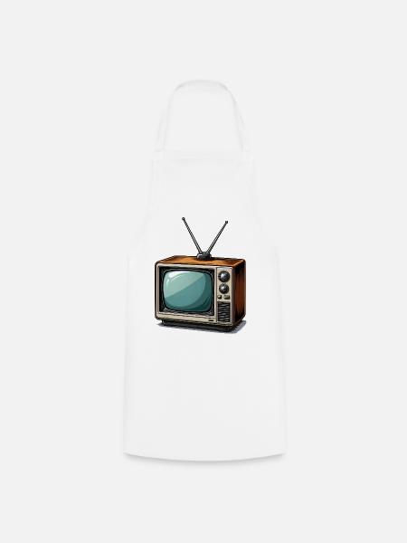 Retro Fernseher mit Antennen - Kochschürze - Weiß