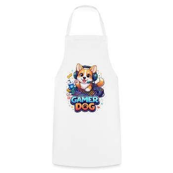 Gamer Dog – Kawaii Hund mit Headset & Tastatur - Kochschürze - Weiß - Vorne - AI Model Male 185 dark (185cm)