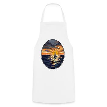 Voilier au coucher du soleil - Tablier de cuisine - blanc - Devant - AI Model Male 185 dark (185cm)