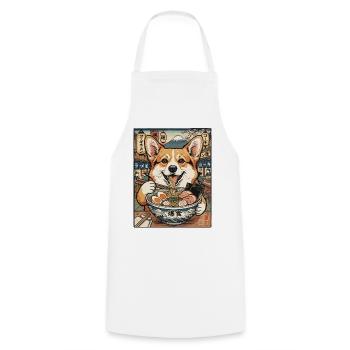 Corgi Ramen Dream at Mt Fuji - Cooking Apron - white - Front - AI Model Male 185 dark (185cm)