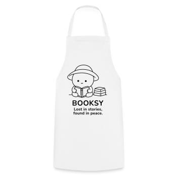 Booksy – Perdu dans les histoires, trouvé en paix - Tablier de cuisine - blanc - Devant - AI Model Male 185 dark (185cm)