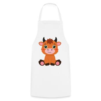 Petite vache Highland Sitting – Style mignon et duveteux - Tablier de cuisine - blanc - Devant - AI Model Male 185 dark (185cm)