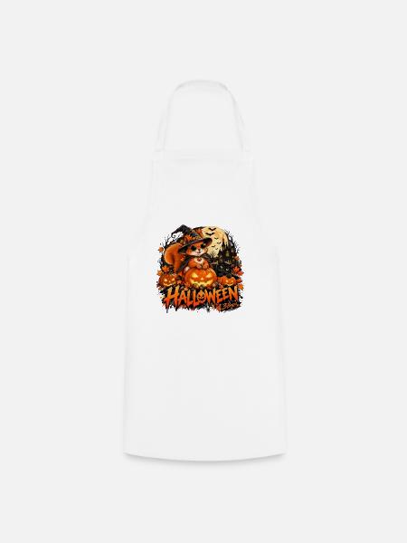Halloween Squirrel – Kürbis & Hexenhut. 3 Bagss® - Kochschürze - Weiß