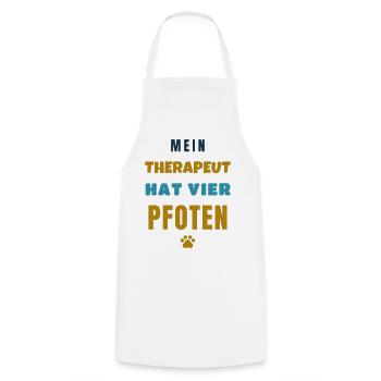 Mein Therapeut hat vier Pfoten Hunde Spruch - Kochschürze - Weiß - Vorne - AI Model Male 185 dark (185cm)