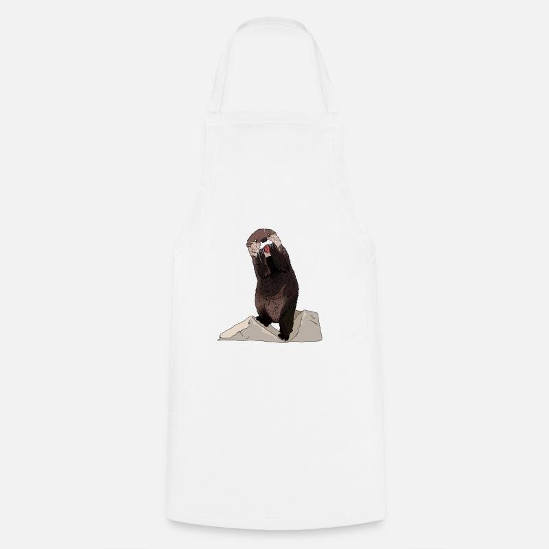Idée de cadeau loutre avec pierre et poisson - Tablier de cuisine - blanc