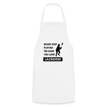 Never Stop Playing the Game Lacrosse Gift - Cooking Apron - white - Front - AI Model Male 185 dark (185cm)