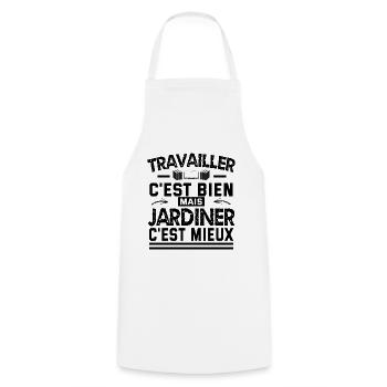 travailler c'est bien mais jardiner c'est mieux - Tablier de cuisine - blanc - Devant - AI Model Male 185 dark (185cm)