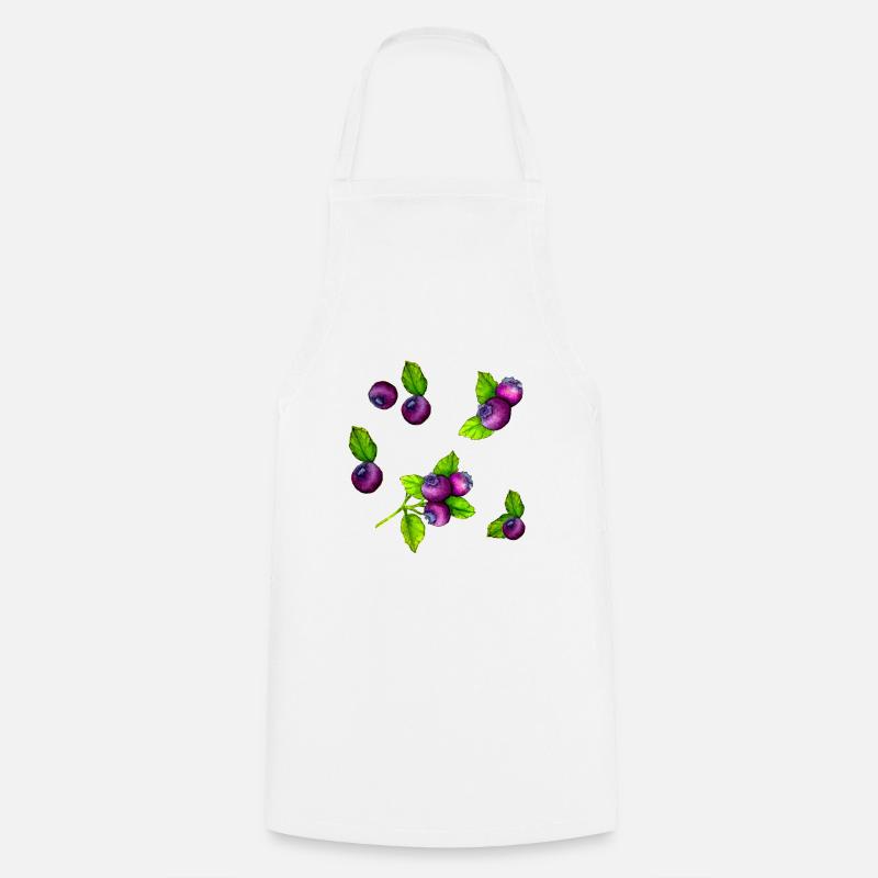 Watercolour Blue Berry Botanical Fruit Pattern - Cooking Apron - white