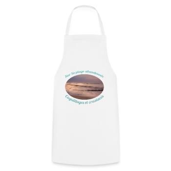 Sur la plage abandonnée. Vacances. - Tablier de cuisine - blanc - Devant - AI Model Male 185 dark (185cm)