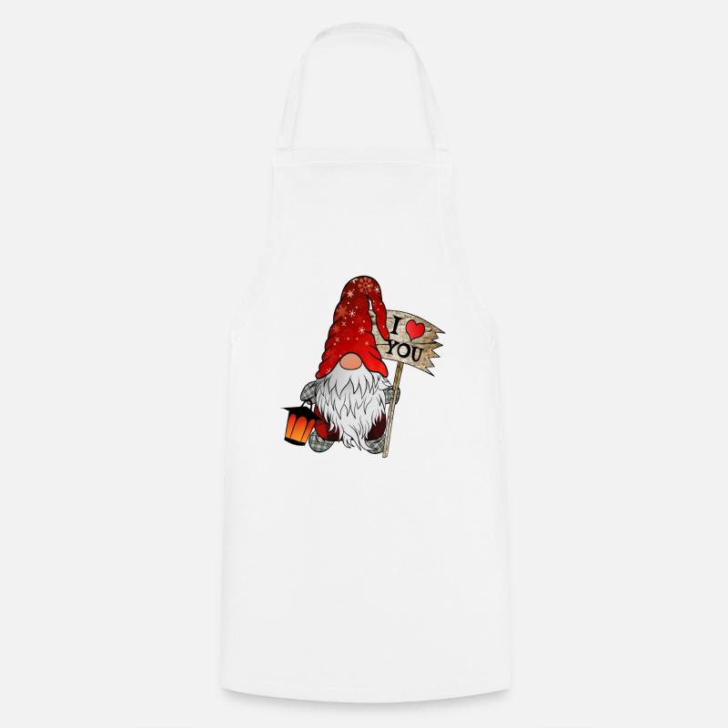 Gnom Weihnachts Wichtel mit ich liebe dich Schild - Kochschürze - Weiß