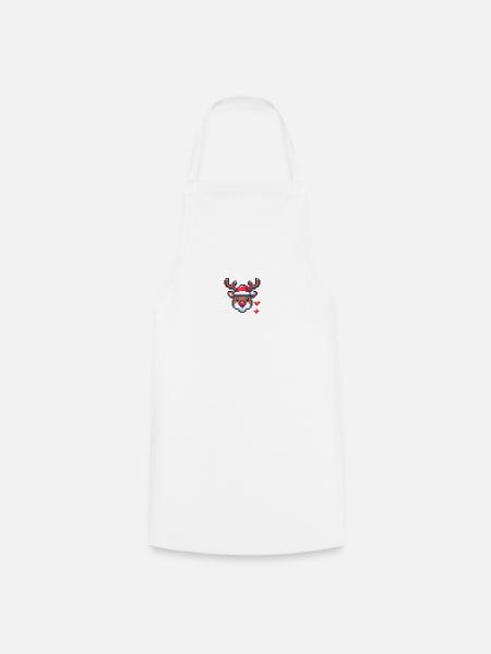 8 Bit Christmas Reindeer Head - Cooking Apron - white