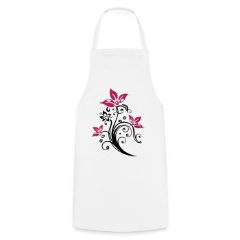 Flowers with filigree floral ornament. Feminine. - Cooking Apron - white - Front - AI Model Male 185 dark (185cm)