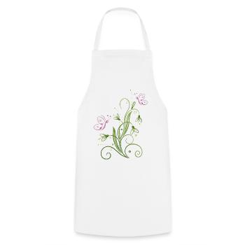 Snowdrop Flowers with butterflies. - Cooking Apron - white - Front - AI Model Male 185 dark (185cm)