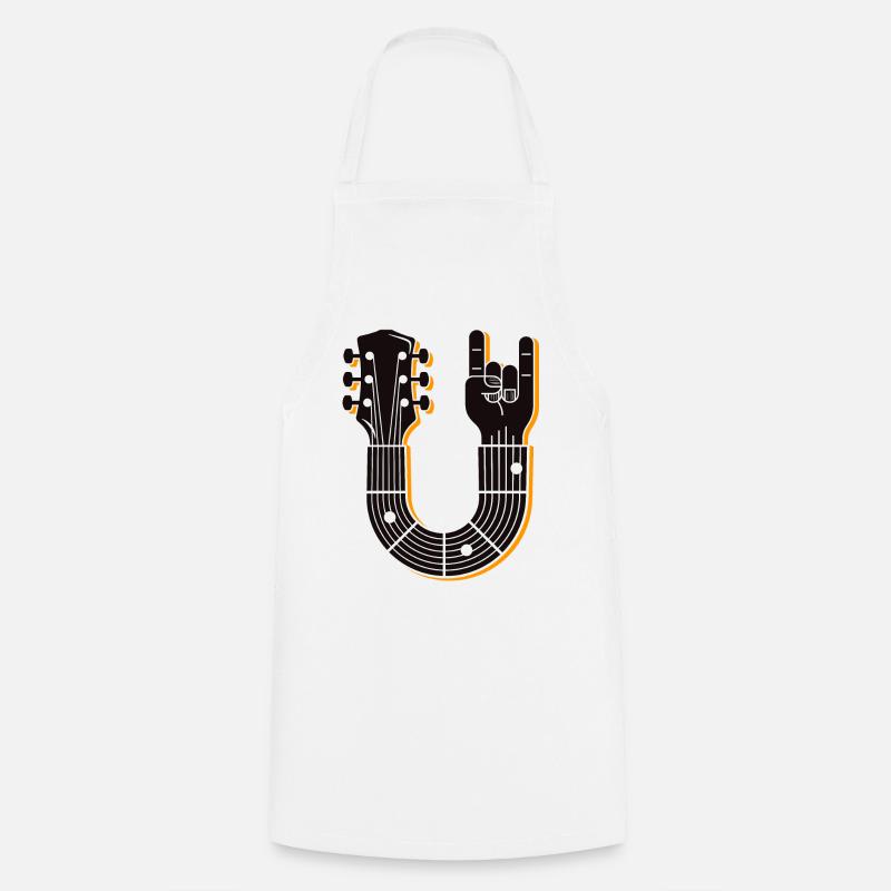Conception audacieuse de signe de main de manche de guitare - Tablier de cuisine - blanc