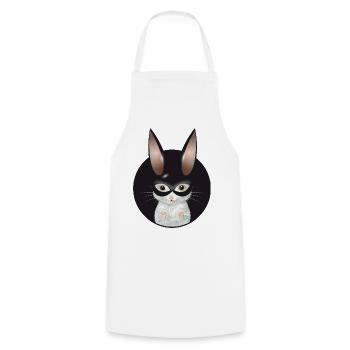 Cute White Mouse with Bunny Mask in Patch - Cooking Apron - white - Front - AI Model Male 185 dark (185cm)