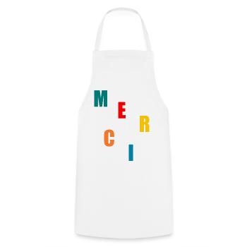 MAÎTRESSE. MAITRE. MERCI. MERCI MAÎTRESSE - Tablier de cuisine - blanc - Devant - AI Model Male 185 dark (185cm)