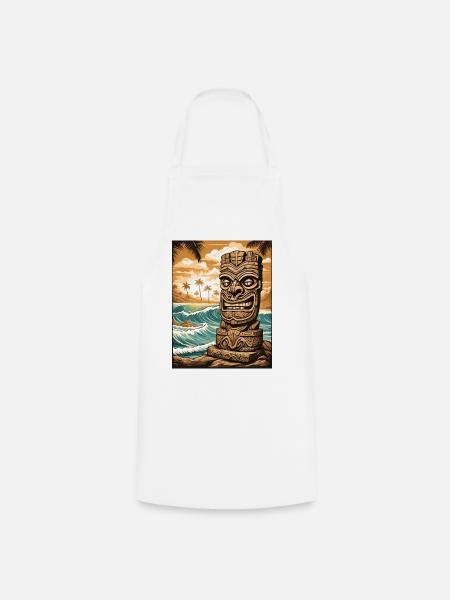 Tiki Statue am Strand - Kochschürze - Weiß