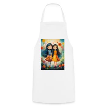 Smiling girls with floral décor - Cooking Apron - white - Front - AI Model Male 185 dark (185cm)