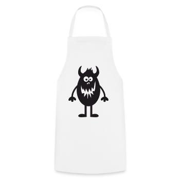 Mignon monstre heureux avec des cornes style dessin animé - Tablier de cuisine - blanc - Devant - AI Model Male 185 dark (185cm)