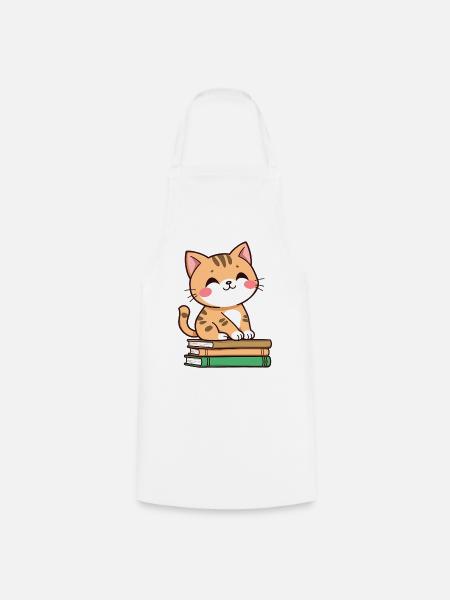 Katze mit Büchern - Kochschürze - Weiß