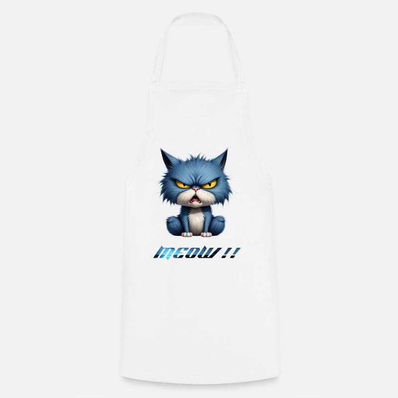 Angry Blue Cat Pixel Meow - Cooking Apron - white