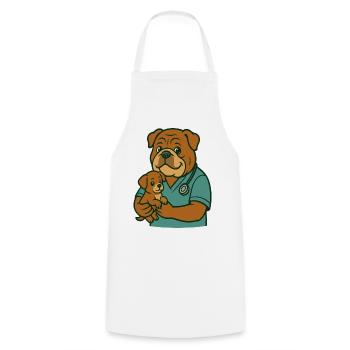 Bouledogue vétérinaire tenant chiot mignon animal dessin animé - Tablier de cuisine - blanc - Devant - AI Model Male 185 dark (185cm)