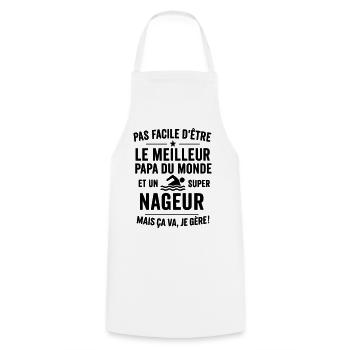 Natation – Super Papa Nageur - Tablier de cuisine - blanc - Devant - AI Model Male 185 dark (185cm)