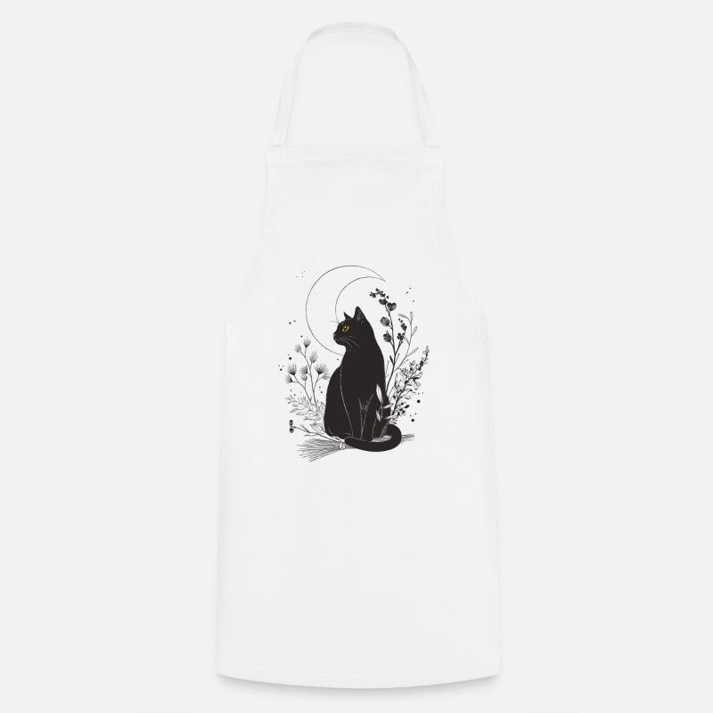 Chat noir au clair de lune - Tablier de cuisine - blanc