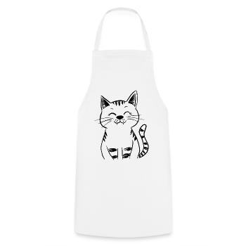 Minimal Smiling Cat Line Art – Happy Kitty - Cooking Apron - white - Front - AI Model Male 185 dark (185cm)