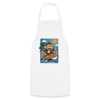 Surfing Monkey Cartoon - Summer Tropical Design - Cooking Apron - white - Front - AI Model Male 185 dark (185cm)