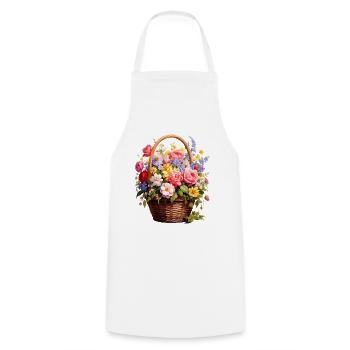 Panier en osier avec des fleurs printanières - Tablier de cuisine - blanc - Devant - AI Model Male 185 dark (185cm)